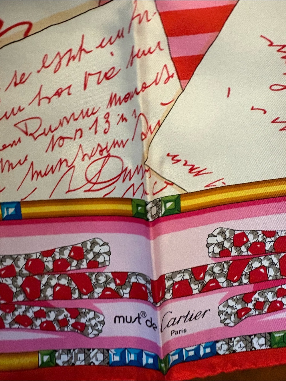 Must de Cartier Pink Gemstone Print Silk Scarf - Picture 3 of 8